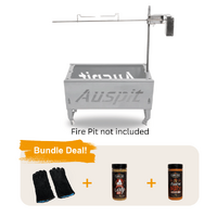 Auspit Compact Portable Camping Spit Rotisserie Package - Silver (BUNDLE)