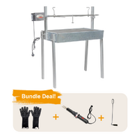 Flaming Coals Extendable Large Charcoal BBQ Spit Rotisserie Bundle