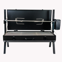 Flaming Coals Small Black Spit Rotisserie with Windshield and 240V operated motor